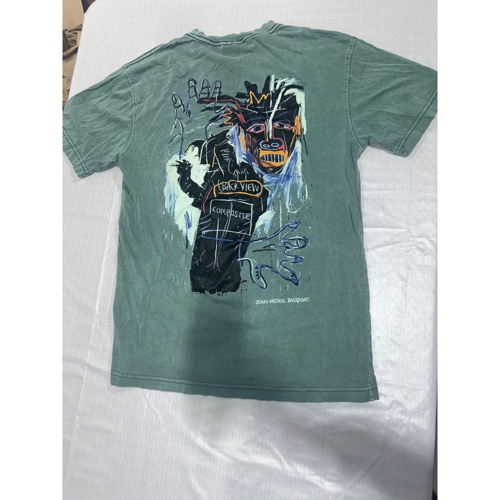 Cotton On Jean-Michel Basquiat Graphic T-Shirt Green Washed Art Print Mens S